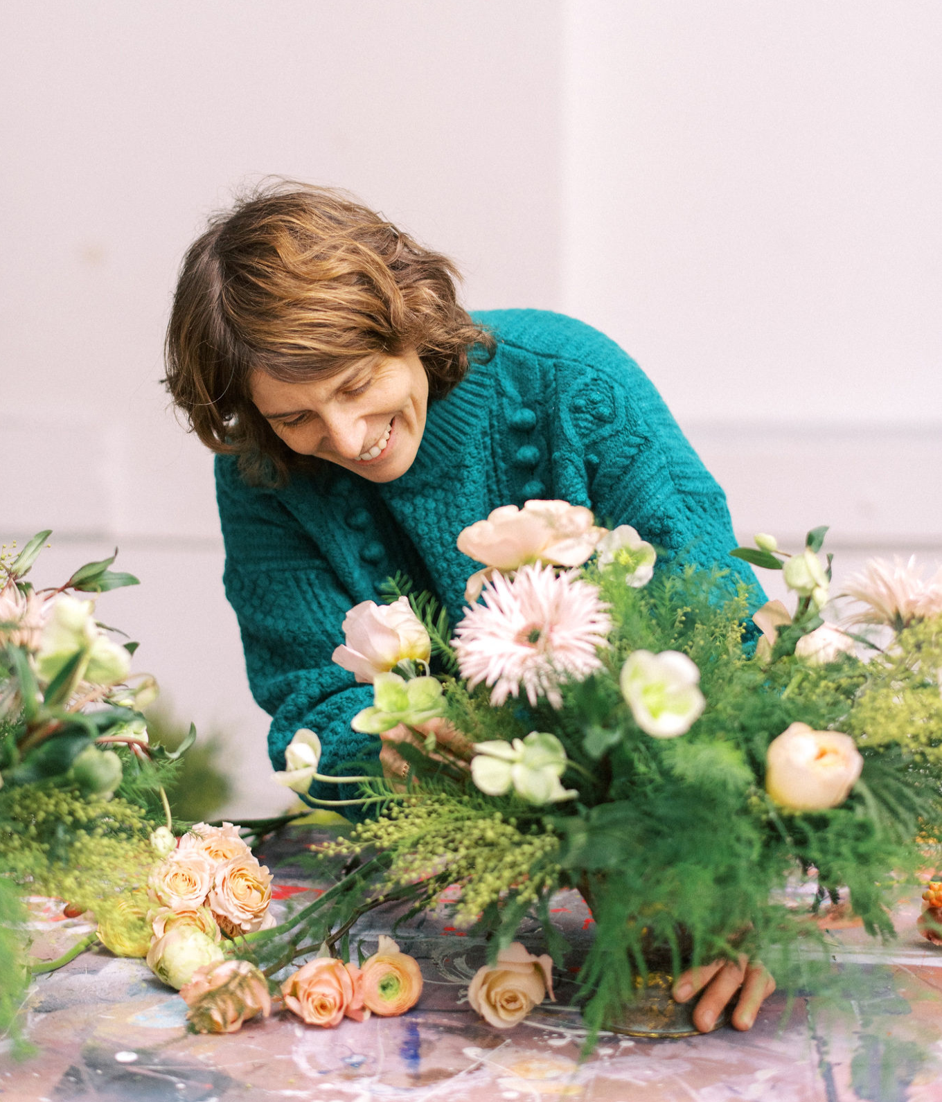 Florist creates a bouquet for a wedding 